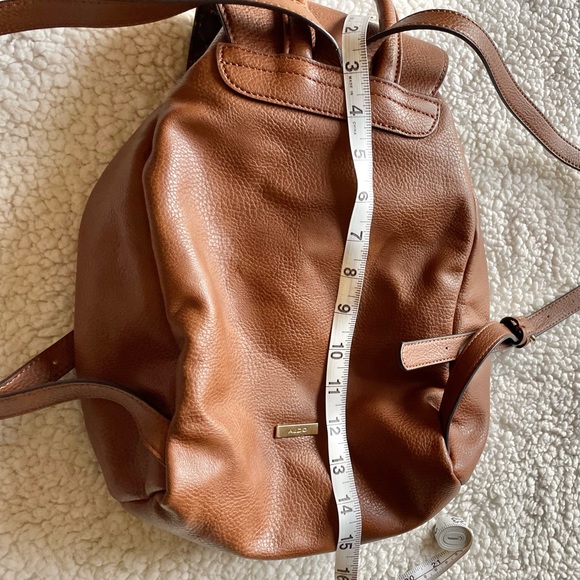 ALDO Drawstring Brown Backpack Adjustable Straps Snap Flap Closure - Picture 16 of 16